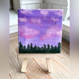 Pink cloud mini painting 3x3 with easel.